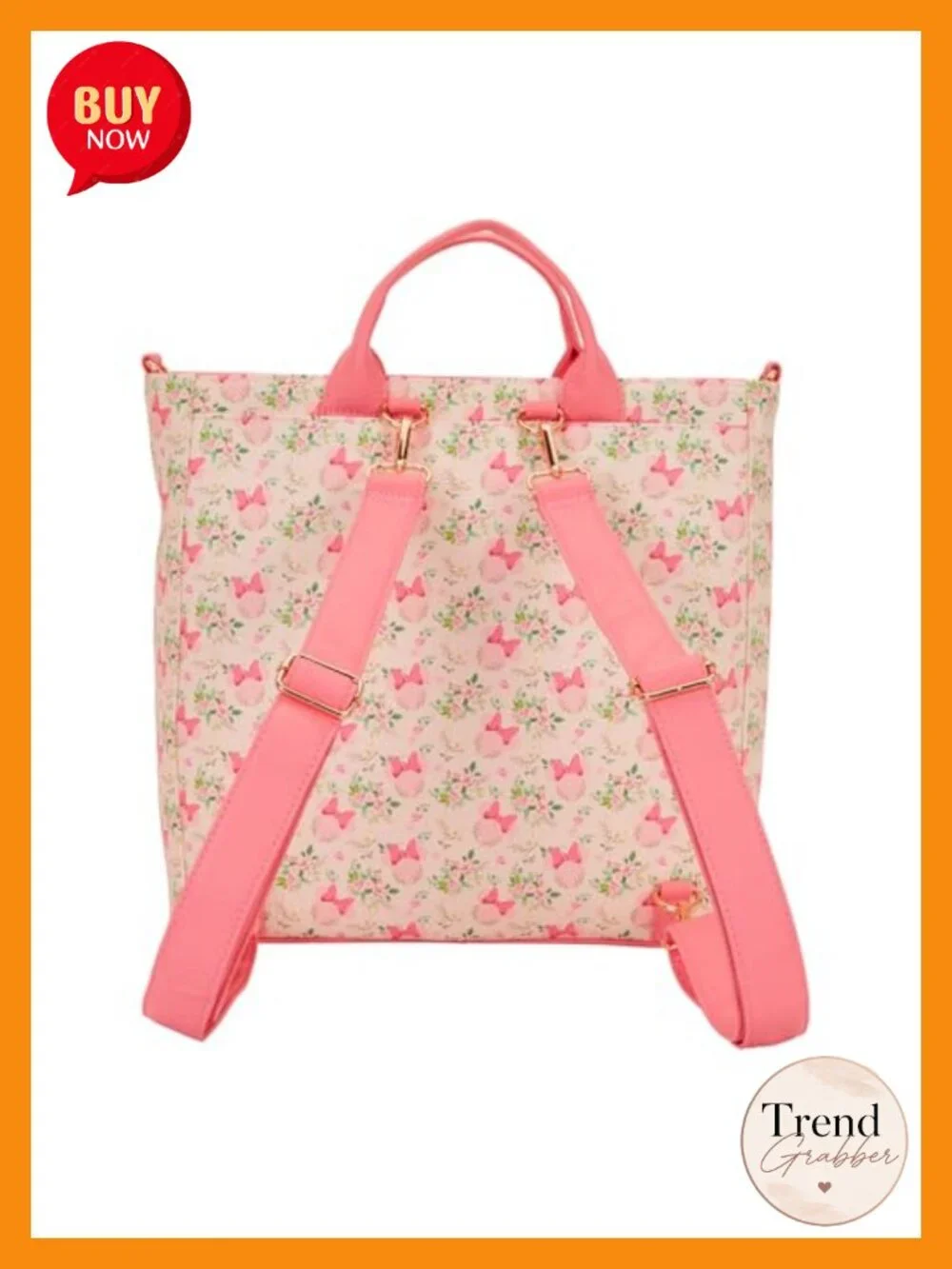 Loungefly Minnie Mouse Floral Convertible Backpack Tote Bag Polyurethane